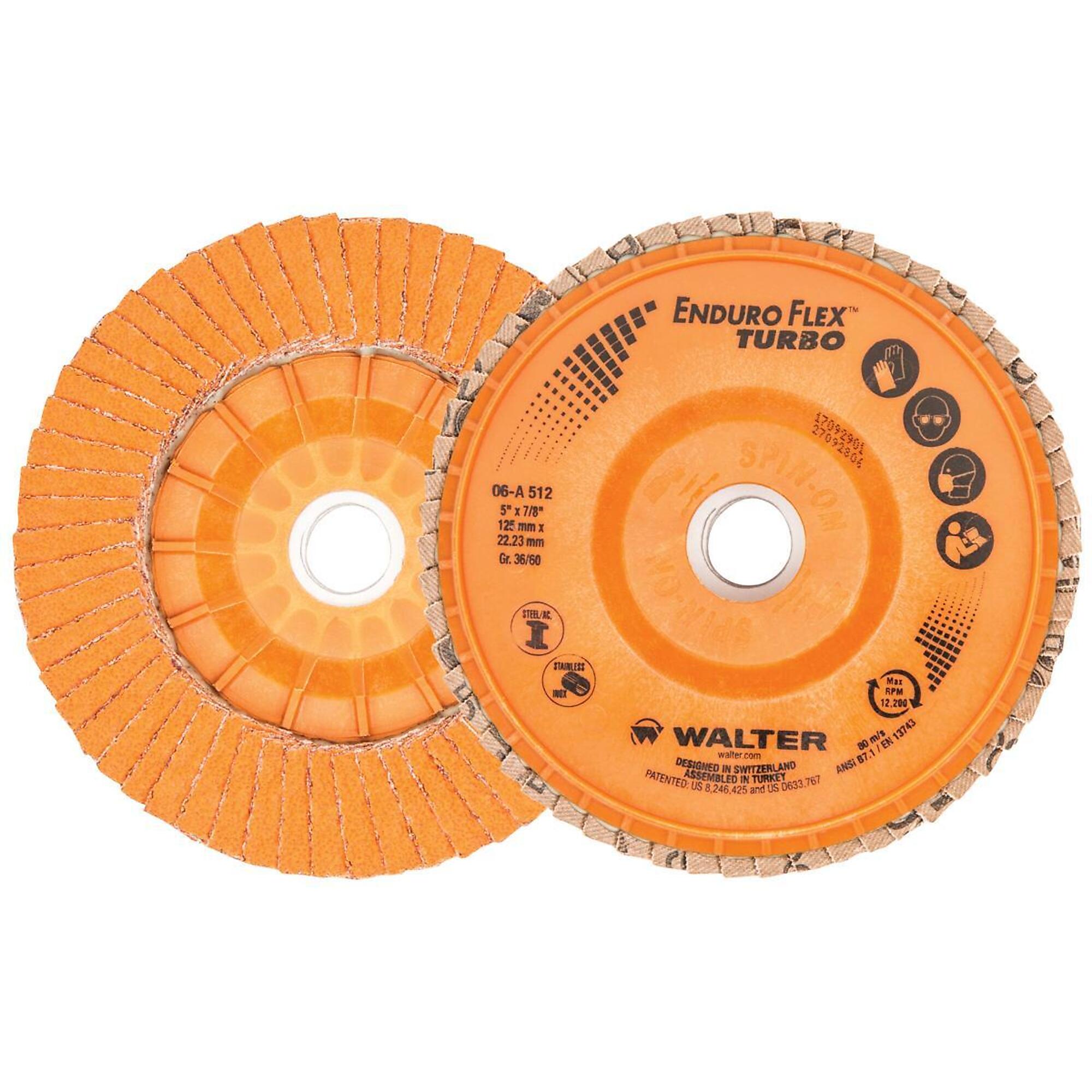 Walter Enduro-Flex Turbo Flap Disc — 5in. x 7/8in., 36/60 Grit, Ceramic Grain, Pack of 10, Model# 06A512